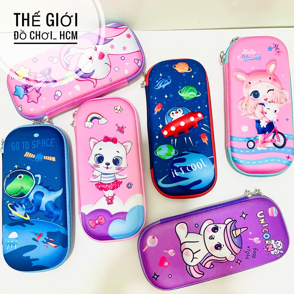 [HOT-CHẤT LƯỢNG] Bóp Viết, Hộp Bút 3D hình Nổi Cao Cấp Hình Siêu Nhân, Phi Thuyền, Thỏ Hồng, Pony, Chống Sốc Cho Bé