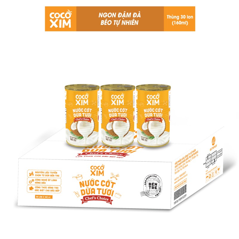 01 Thùng 30 Lon Nước Cốt Dừa Tươi Nguyên Chất Cocoxim 160ml - YOOSOO MALL