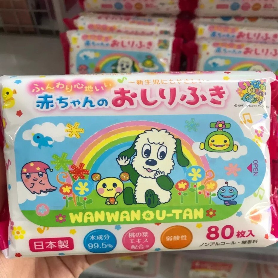 Khăn giấy ướt Showa 80 tờ cho bé hình chú chó trắng nội địa Nhật Maneki