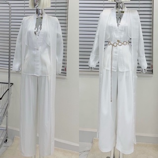 Set sơ mi vạt dài cao cấp Ashley trắng