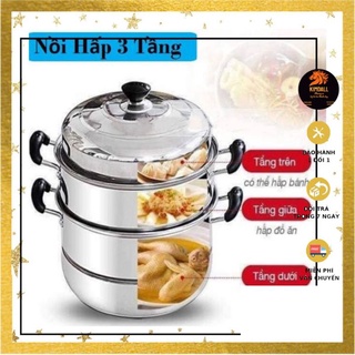Nồi hấp inox đa năng 3 tầng 28cm dùng cho cả bếp từ và bếp ga