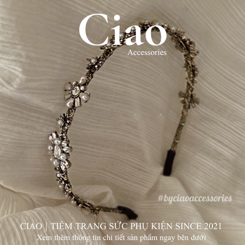 [LUXURY] Băng đô/ Cài tóc đính đá xinh xắn kết hợp hạt trai nhân tạo sang trọng Elizabeth Ciao