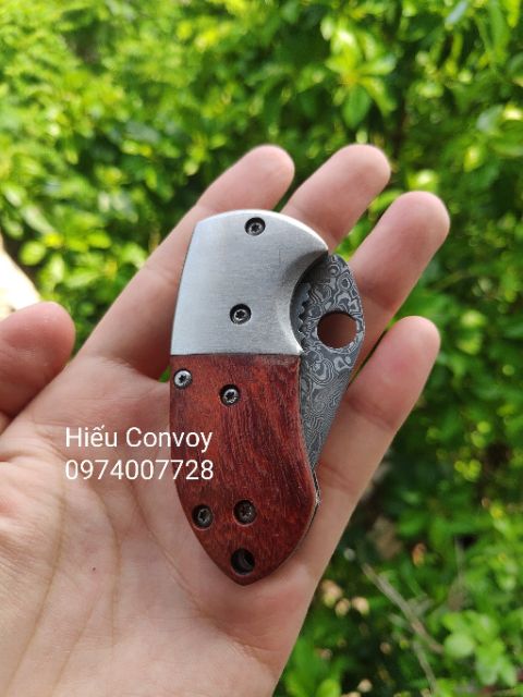 Dao gấp mini thép damascus