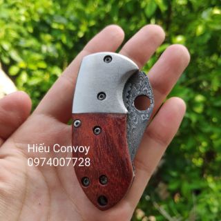 Dao gấp mini thép damascus