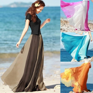 Chân Váy Chiffon Phối Màu Phong Cách Bohemian Thời Trang Cho Nữ