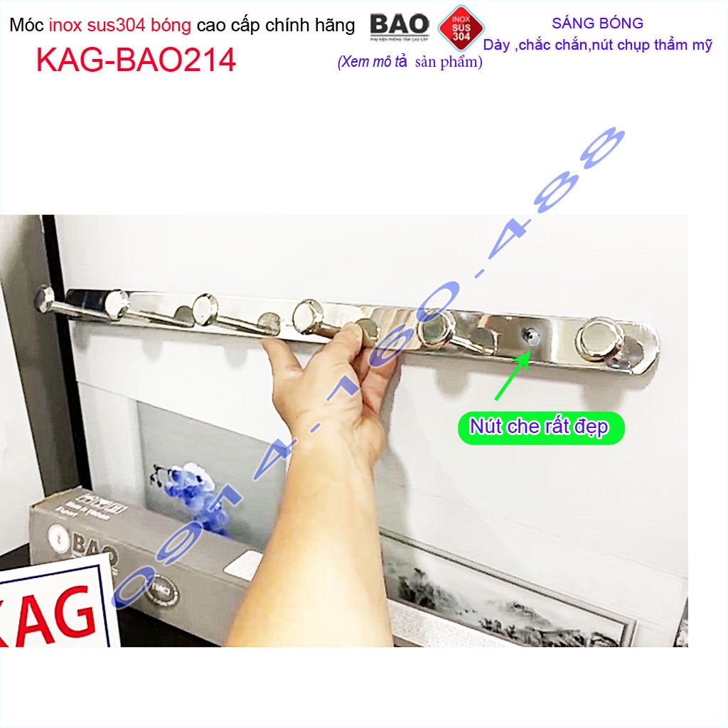 Móc 6 Inox Bảo KAG-BAO214, móc áo phòng tắm SUS304 dập sáng bóng sang trọng thiết kế tuyệt đẹp siêu bền