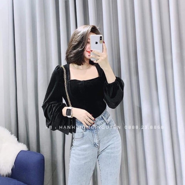 Áo nhung cổ vuông