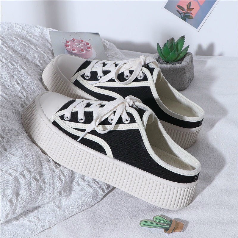 Giày nữ khoét gót vải mềm nhấn viền vải kiểu dáng đơn giản đa dụng