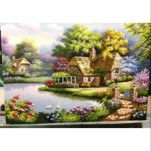 Phong cảnh châu âu sơn dầu vẽ tay khổ 60x90 giá rẻ dã bao gồm cả khung. Sdt zalo shop 0973074442