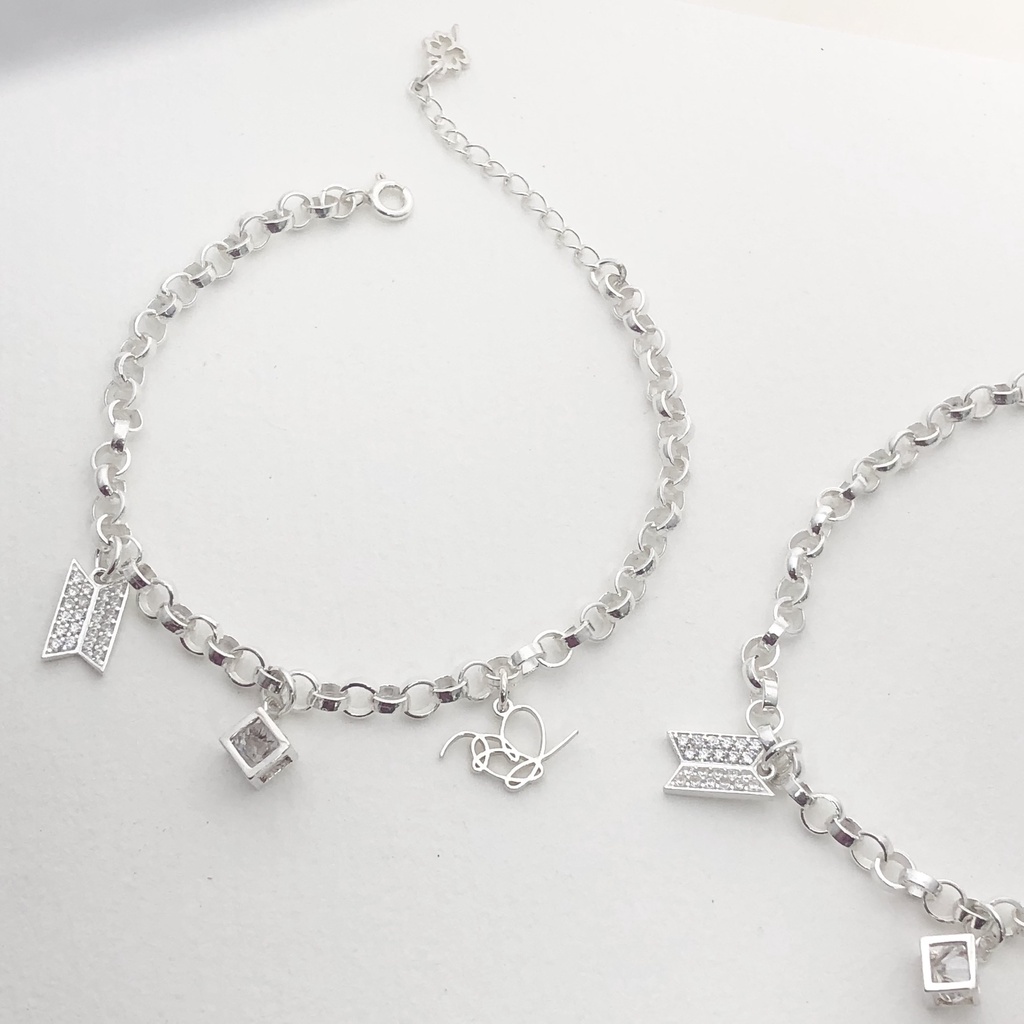 Lắc tay bạc nữ vòng tay nhóm nhạc gắn charm