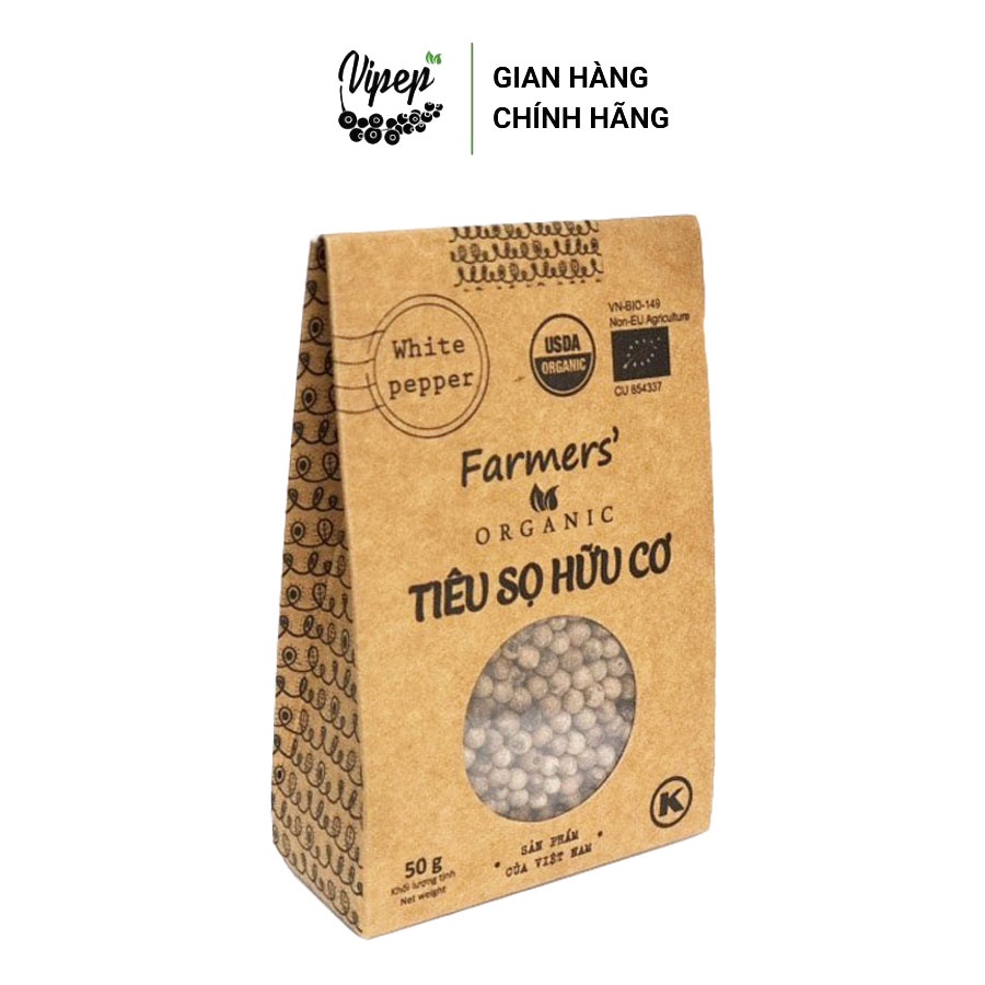 Gói tiêu sọ hữu cơ Farmer's 50g tiết kiệm, hạt tiêu trắng to sạch, túi giấy thân thiện môi trường