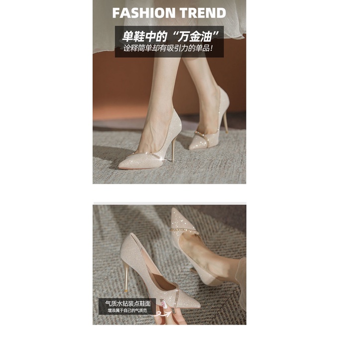 Giày cao gót đính kim cương giả thời trang xuân thu quyến rũ 2021