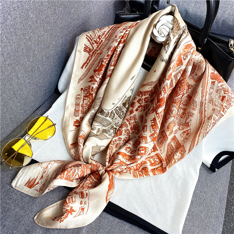 Khăn choàng cổ vải lụa giả họa tiết thời trang dành cho phụ nữ 90x90cm