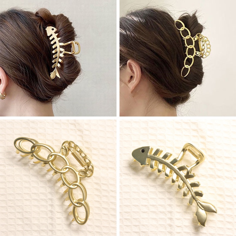 Kẹp Tóc Dạng Hàm Lớn Chất Liệu Kim Loại Màu Vàng Thời Trang Chống Trượt Cho Nữ