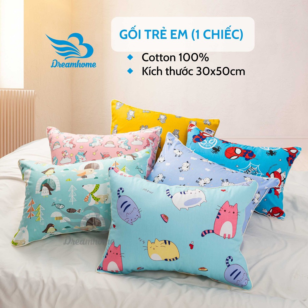 Gối trẻ em cotton 100% Size 30x50 cm, gối cho bé có khóa kéo ruột bông gòn trắng Dreamhomebedding