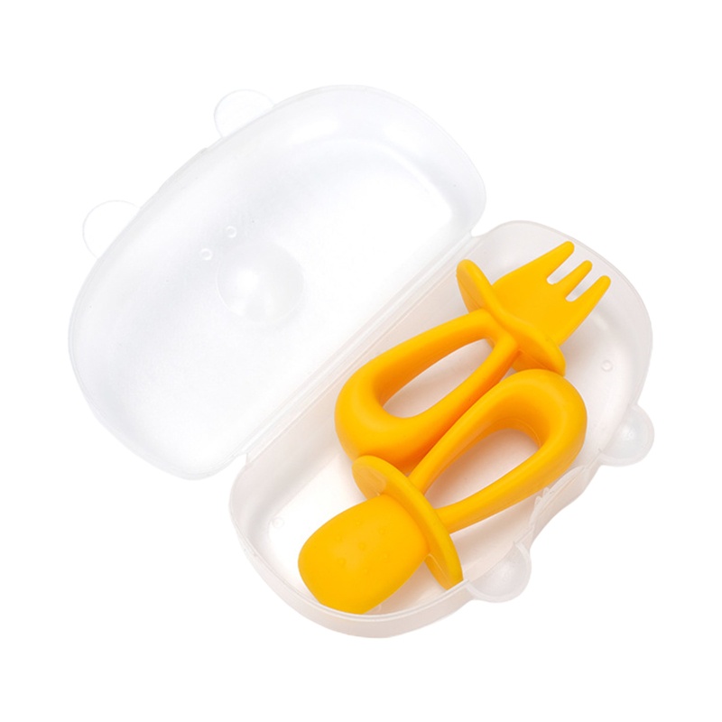 Bộ 2 Muỗng Nĩa Silicone Tay Cầm Ngắn Dành Cho Bé Tập Ăn