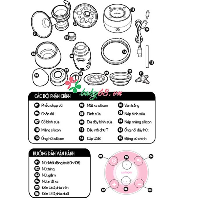 Máy hút sữa điện đôi Unimom Minuet UM871692 (có pin sạc)