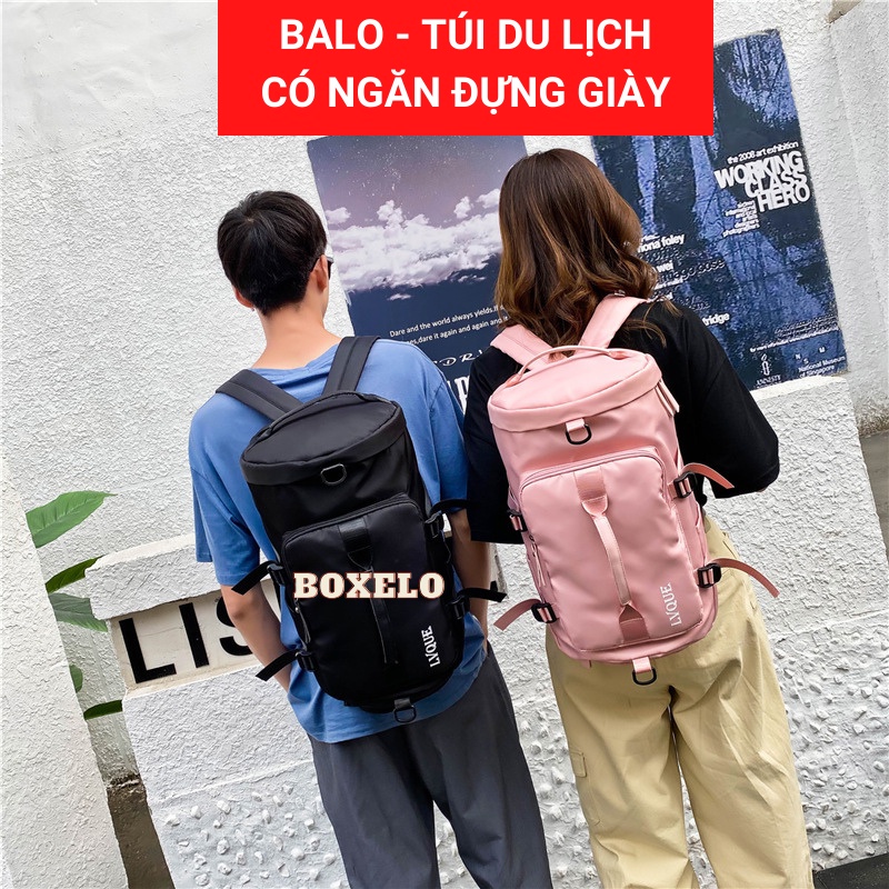 Balo du lịch nam nữ BOXELO kiêm túi du lịch đi phượt có ngăn để giày, vải dù chống nước cao cấp