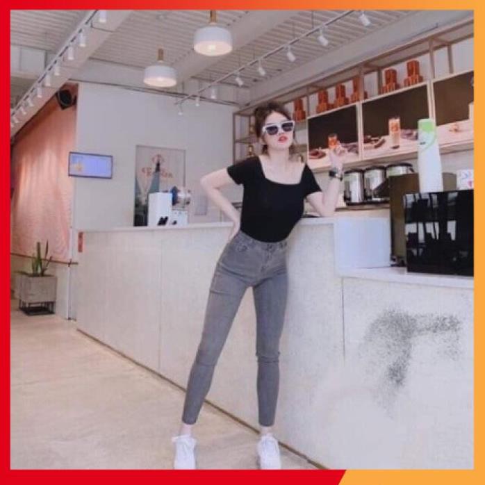 Quần jean nữ ⚡️LẺ BẰNG SỈ ⚡️ Quần bò giấy skinny cạp cao 2 cúc ôm sát tạo hiệu ứng chân dài miên