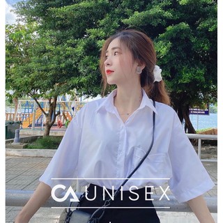 Áo Sơ Mi Trắng Tay Lỡ Có Túi Unisex Full Size ( Clip Quay tại Shop )