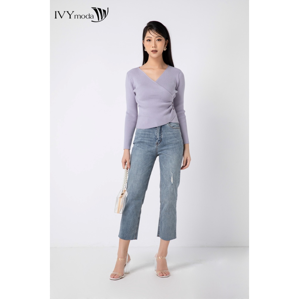 Áo len nữ ôm dáng chéo eo IVY moda MS 58B8034