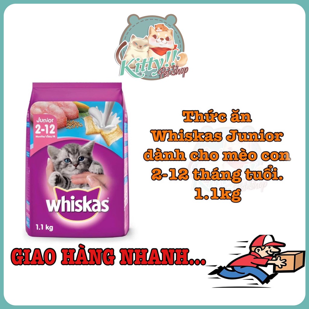 Thức ăn hạt Whiskas Junior dành cho mèo con, vị cá biển &amp; sữa 1.1kg