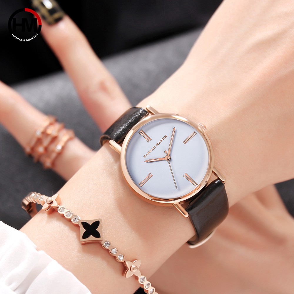 Đồng hồ nữ Women's Watches Hannah Martin 100% Original Fashion Casual Quartz Stainless steel Free Box Waterproof Analog Girl Leather Watch COD Chronograph Aktif ladies Wrist watches Ready Stock Gift Birthday N3801