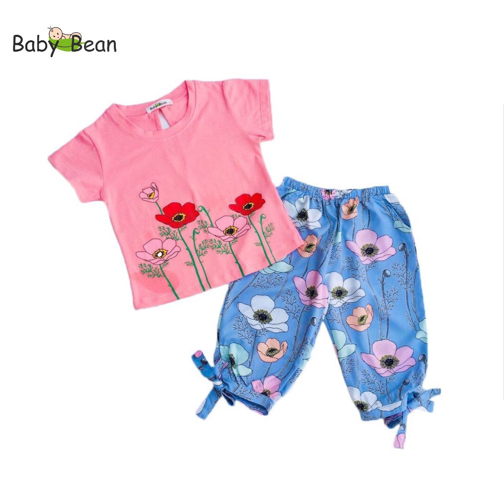 Bộ Đồ Áo Thun Cotton Quần Lửng Hoa Bé Gái BabyBean