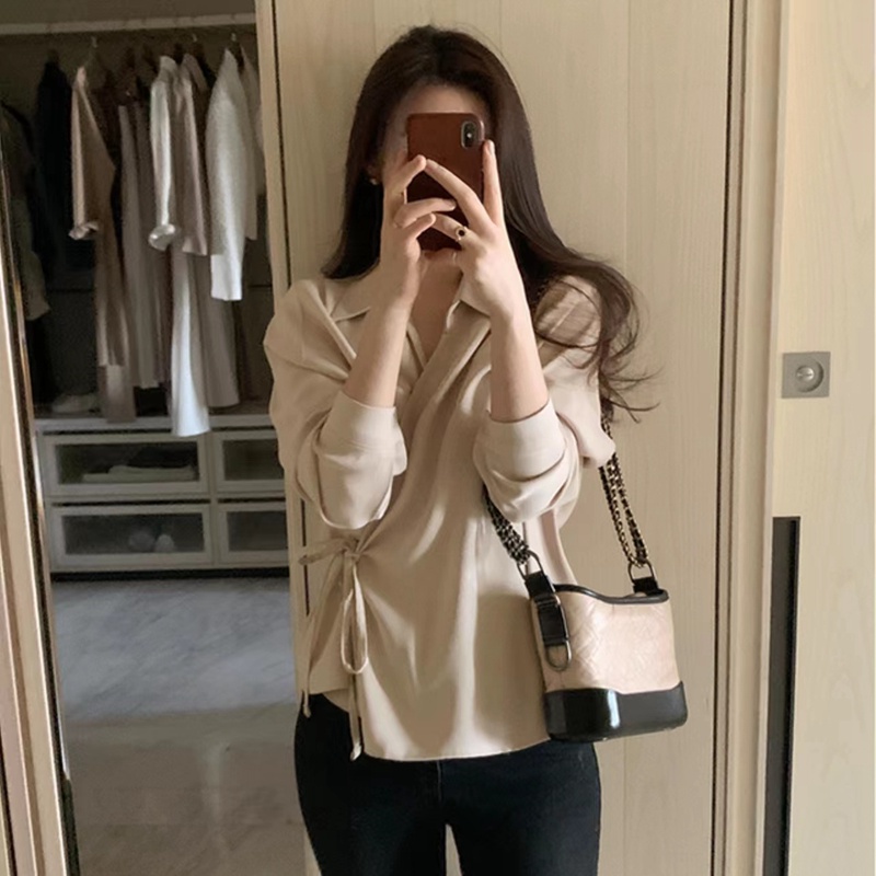 Áo Sơ Mi Dài Tay Chiết Eo Phong Cách Hàn Quốc Thanh Lịch