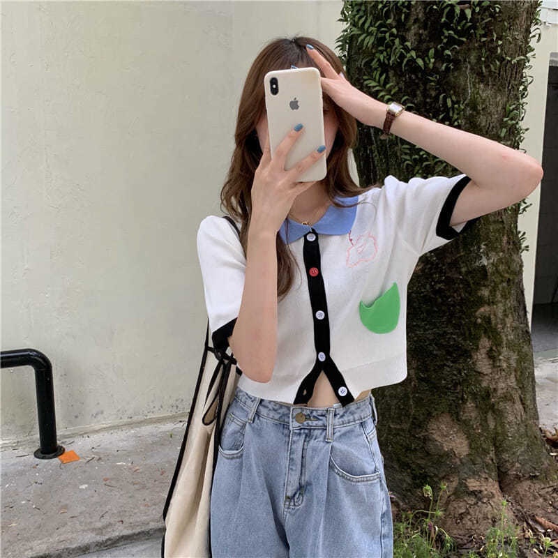 Áo Thun Polo Ngắn Tay Thêu Hoa Phong Cách Hàn Quốc Thời Trang Mùa Hè Mới 2021 | BigBuy360 - bigbuy360.vn