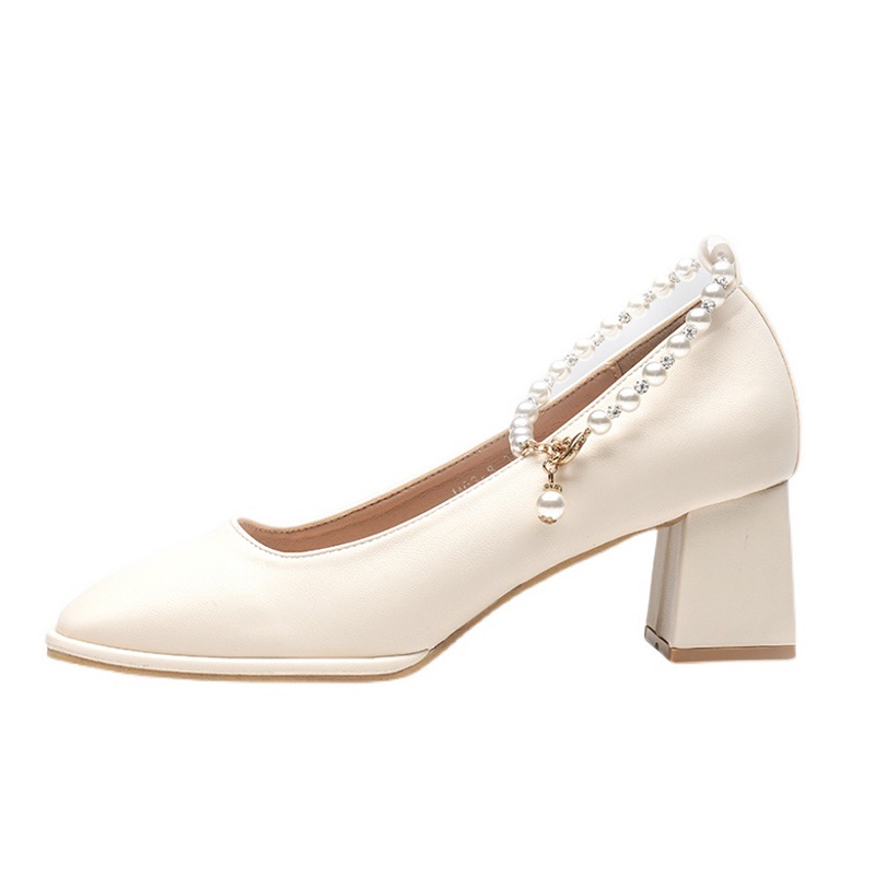 Giày cao gót dày Ielgy cài khóa đính ngọc trai giả dễ phối đồ thời trang cho nữ