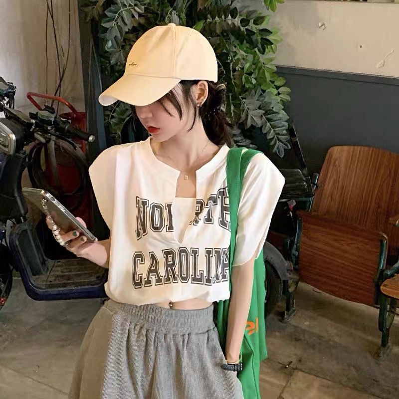 Áo Thun Không Tay Cổ Chữ V Giả Hai Lớp Cá Tính Dành Cho Nữ