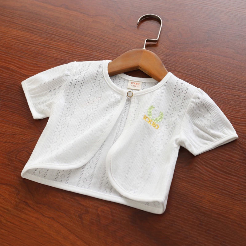 Áo Khoác Cardigan Tay Ngắn Vải Cotton Màu Trơn Thời Trang Cho Bé Gái