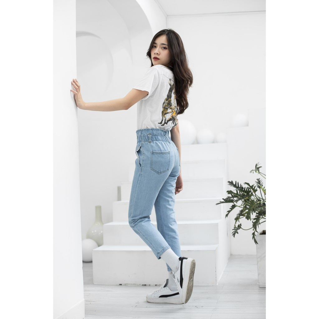 Quần jean baggy nữ cạp lưng cao chun chất bò dày dặn trẻ trung - LX548
