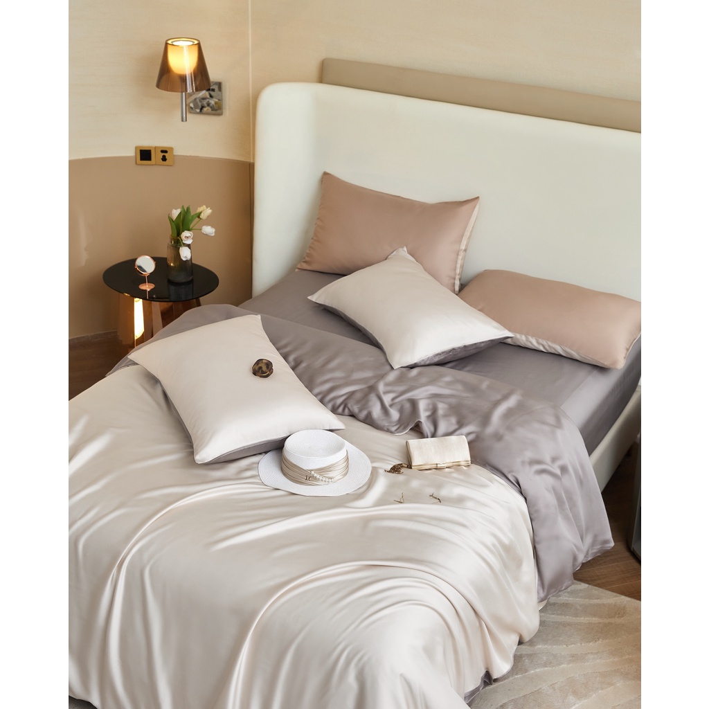 Bộ chăn ga gối lụa trơn 100%Tencel 100s Phối 2 mặt cao cấp, Tone màu mới nhất, siêu mát mịn
