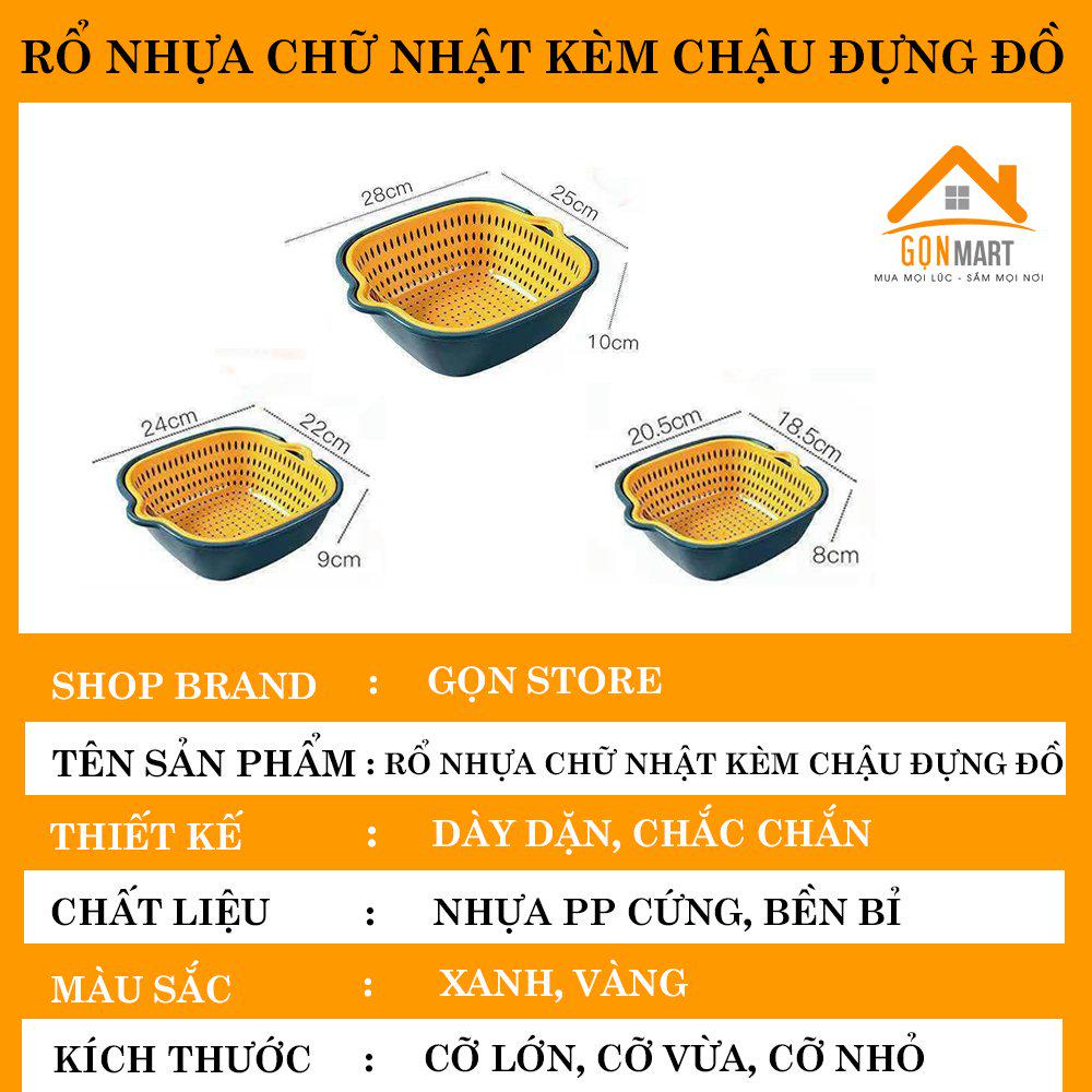 Bộ 6 Món Rổ Kèm Chậu Cao Cấp Đa Năng, Ráo Nước, Rỏ Đựng Đồ 2 Trong 1 Tiện Lợi (3 Rổ, 3 Chậu)