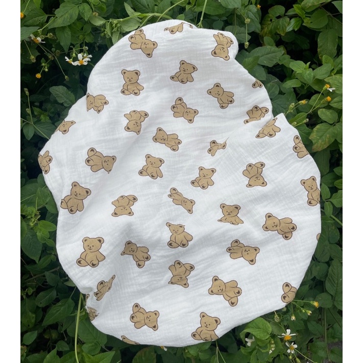 vải xô muslin cao cấp mềm mịn hình con gấu teddy béo đáng yêu