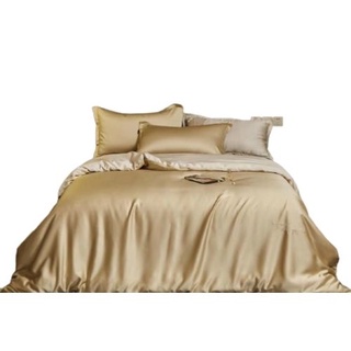 Mix color trọn bộ chăn ga gối phi lụa vàng đồng phối bạc kim lavish silk cao cấp