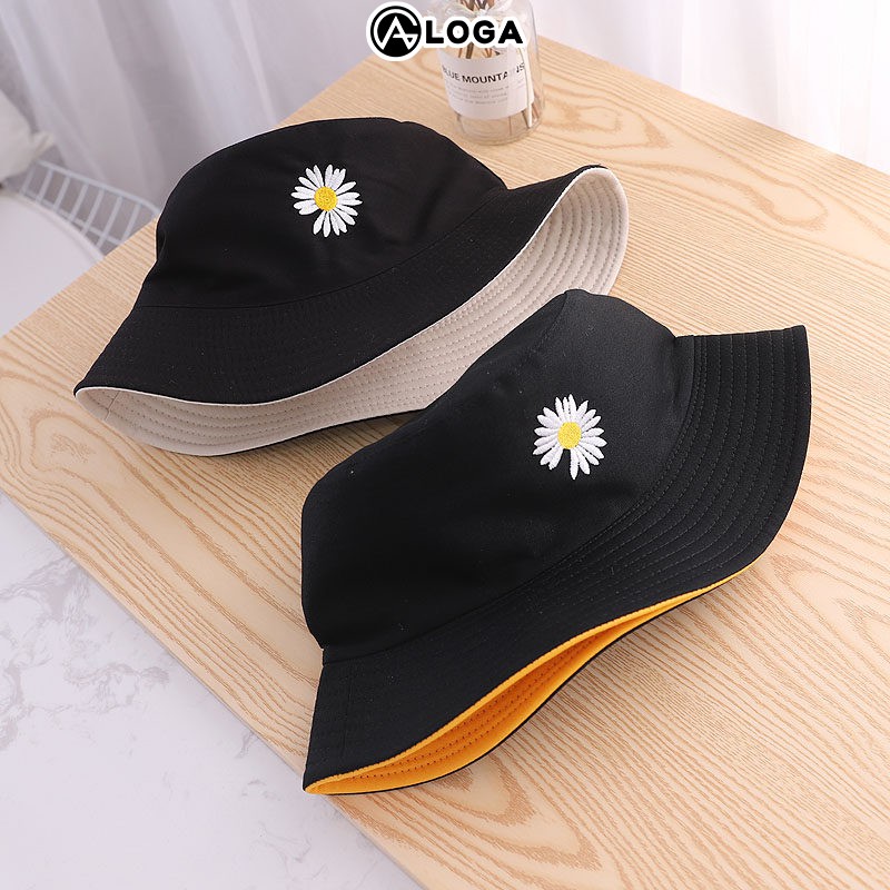 Mũ bucket nữ, mũ tai bèo, mũ xô 2 mặt phong cách đường phố Nhật Bản họa tiết hoa cúc dại daisy LOGA STORE M012