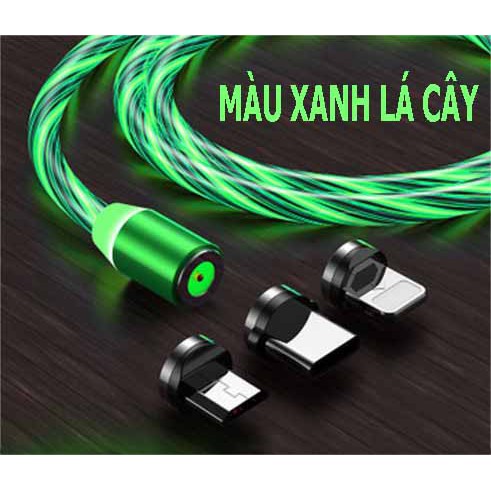 Cáp sạc từ tính nam châm dây phát sáng  3 đầu ( 3 in 1) đa năng | Dây dù , Dài 1/2M | Micro USB / Type C / Lightning