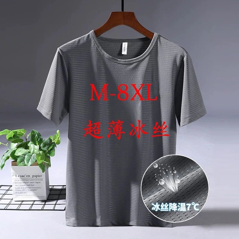 Áo Thun Tay Ngắn Cổ Tròn Dáng Rộng Size Lớn Phối Lưới Nhanh Khô Phong Cách Thể Thao Cho Nam