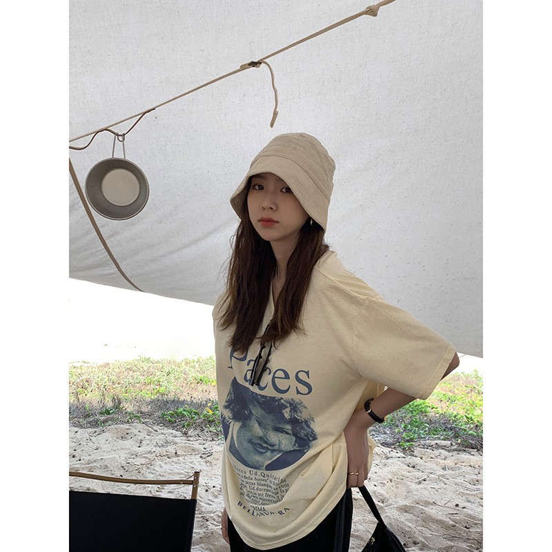 Áo thun nữ Ngắn tay Form rộng Retro Cá tính In hình Chân dung Ulzzang Hàn Quốc Áo Phông thun nữ Tay ngắn Cotton | BigBuy360 - bigbuy360.vn