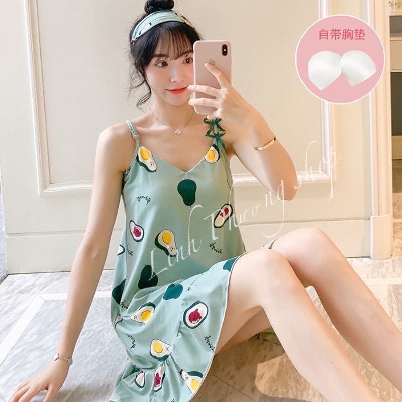 Váy ngủ, váy mặc ở nhà 2 dây có đệm ngực - Chất thun mềm mại, thoáng mát | BigBuy360 - bigbuy360.vn