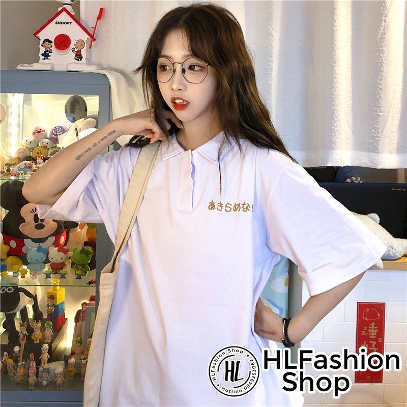 Áo polo thun cổ trụ thêu hình thêu chữ nhật bản cực đẹp, áo thun size có cổ HLFashion