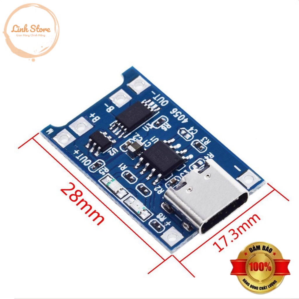 Mạch Sạc Và Xả Pin 18650 TP4056 1A Có Bảo Vệ Chân USB Type C