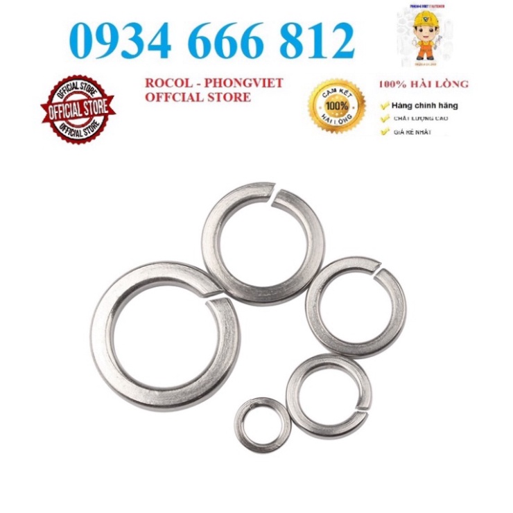 Set 50 cái Long đen vênh INOX 201 M3,M4, M5, M6, M8, M10,M12