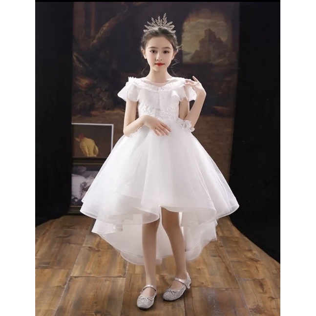 Váy thiết kế đầm công chúa bé gái váy bé gái thời trang cao cấp đuôi tôm sát nách màu trắng DBG085