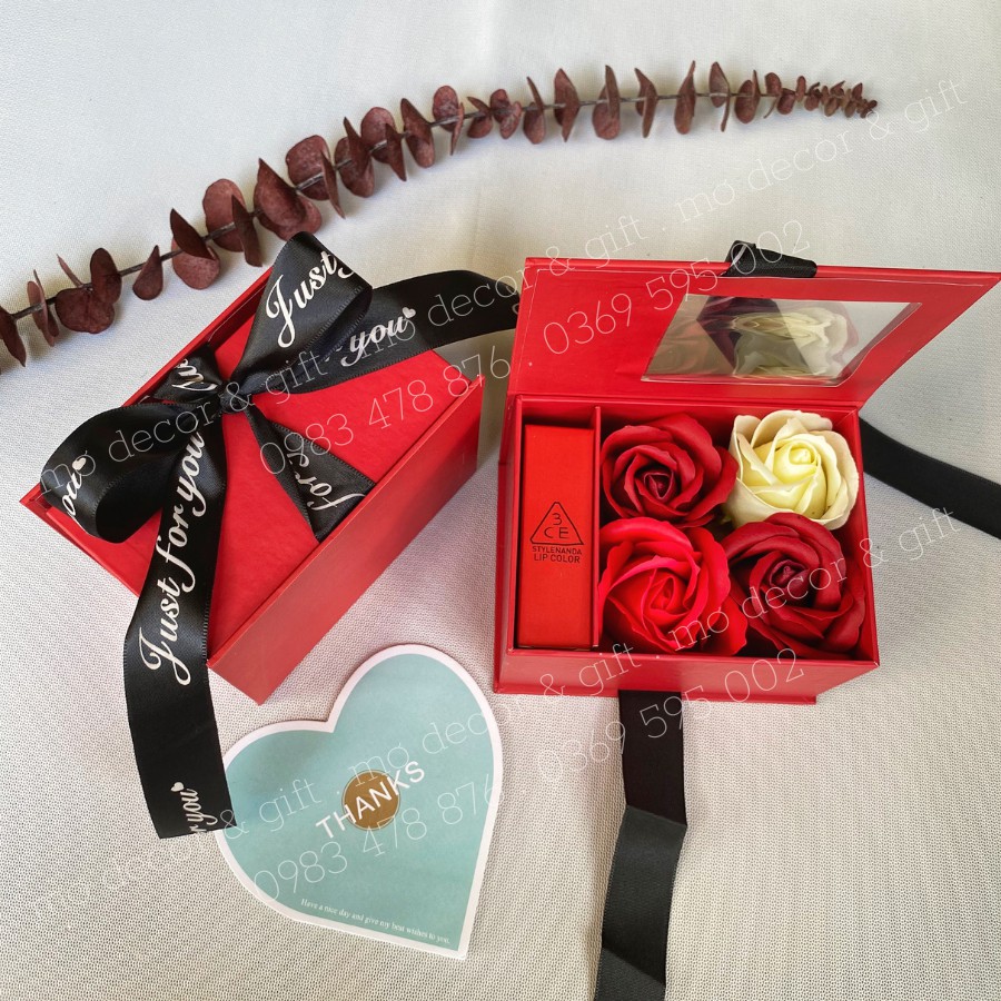 Hộp Hoa Mặt Mika Ngắn Đựng Son, Đựng Quà Kích Thước 12cm x 9,5cm x 8cm - MƠDECOR