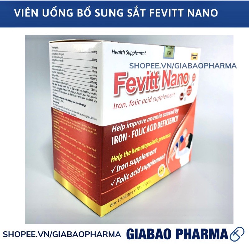 Viên uống bổ sung sắt Fevit Nano bổ máu, cải thiện tình trạng thiếu máu - Hộp 100 viên