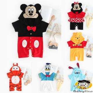 ♪U-Infant Baby Cartoon Animal Print Short Sleeve Hoodie Rompers Kids Bodysuit Jumpsuit Overalls Clothes